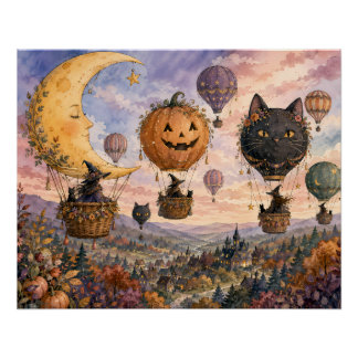 Póster Globo aerostático de fantasía caprichosa de Hallow