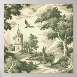 Póster Globo aerostático de toile verde del campo (2)