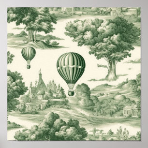 Póster Globo aerostático de toile verde del campo (4)