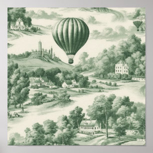 Póster Globo aerostático de toile verde del campo (9)