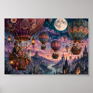 Póster Globo aerostático esquelético gótico Castillo Whim