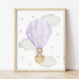 Póster Globo aerostático morado, Animales, Oso, Estrellas