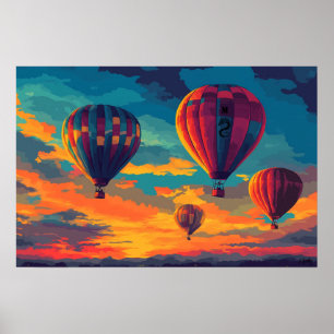 Póster Globo aerostático Pop Art - Aventura en el cielo