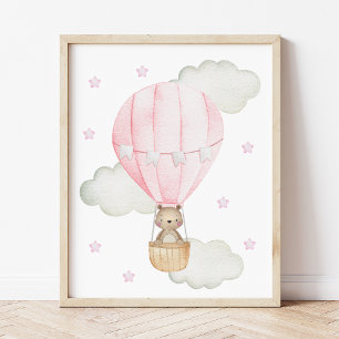 Póster Globo aerostático rosa, Animales, Oso, Guardería d
