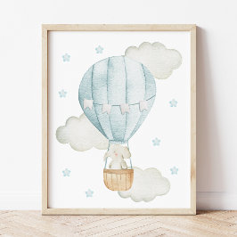 Póster Globo azul de aire caliente, elefante, estrellas,