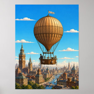 Póster Globo Científico Montgolfier Sobre Londres