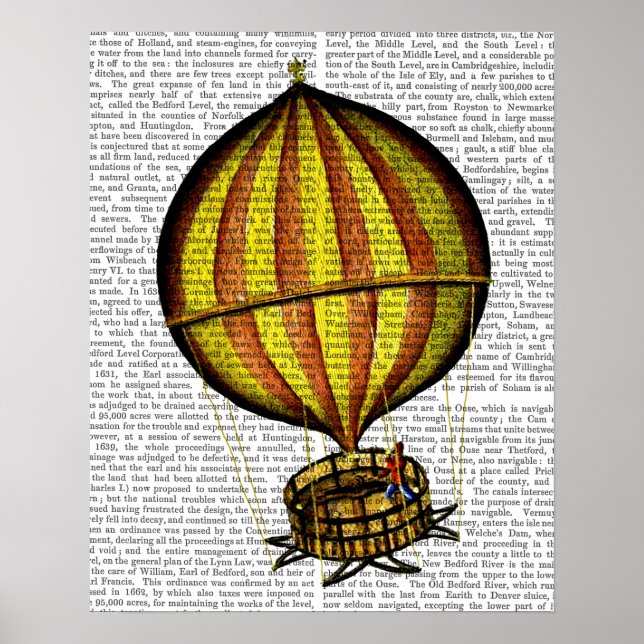 Póster Globo de aire caliente amarillo y rojo (Frente)
