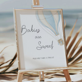 Póster Globo de aire caliente azul Baby Shower Los bebés