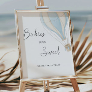 Póster Globo de aire caliente azul Baby Shower Los bebés