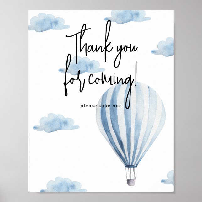 Póster Globo de aire caliente azul - Gracias por venir (Frente)