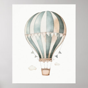 Póster Globo de aire caliente azul y crema