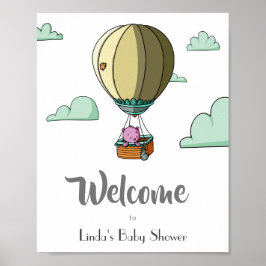Póster Globo de aire caliente con Baby Shower Bear Welcom