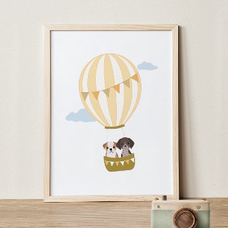 Póster Globo de aire caliente con cachorros Poster de dec