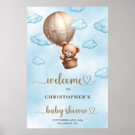 Póster Globo de aire caliente de osito de peluche marrón