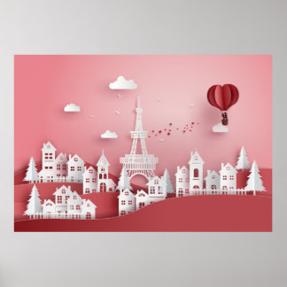 Póster Globo de aire caliente de pareja recortada en Parí