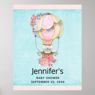 Póster Globo de aire caliente lindo con Poster de acuarel