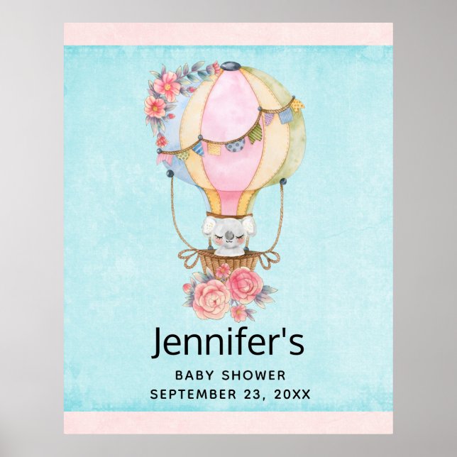 Póster Globo de aire caliente lindo con Poster de acuarel (Frente)