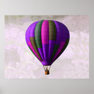 Póster Globo de aire caliente morado y rosa