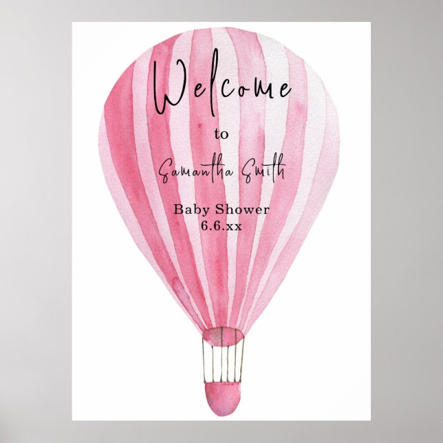 Póster Globo de aire caliente rosa Bienvenida (Frente)