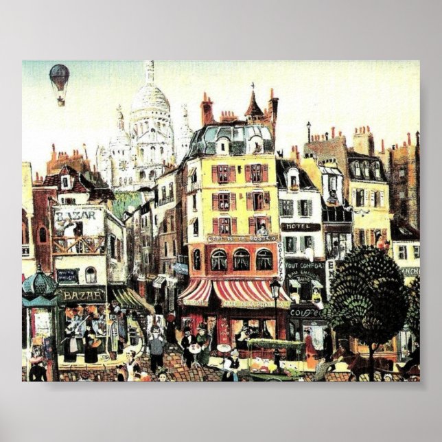 Póster Globo de aire caliente sobre la ciudad antigua (Frente)