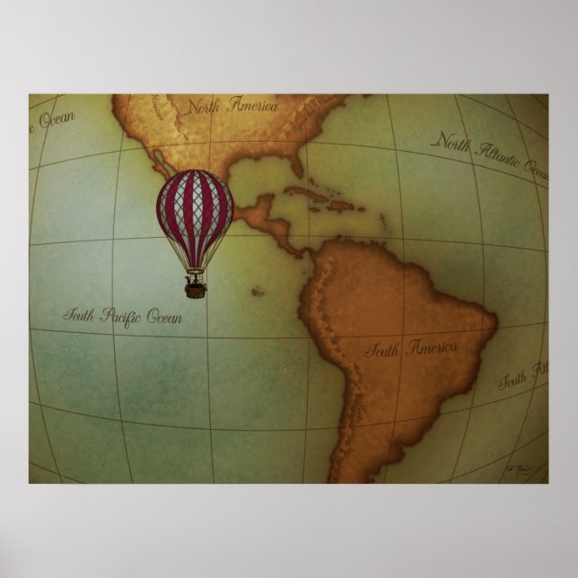 Póster Globo de aire caliente sobre medio de mapa del hem (Frente)