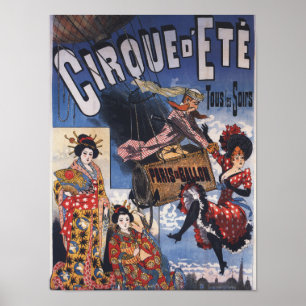 Póster Globo de aire caliente y poster japonés de las