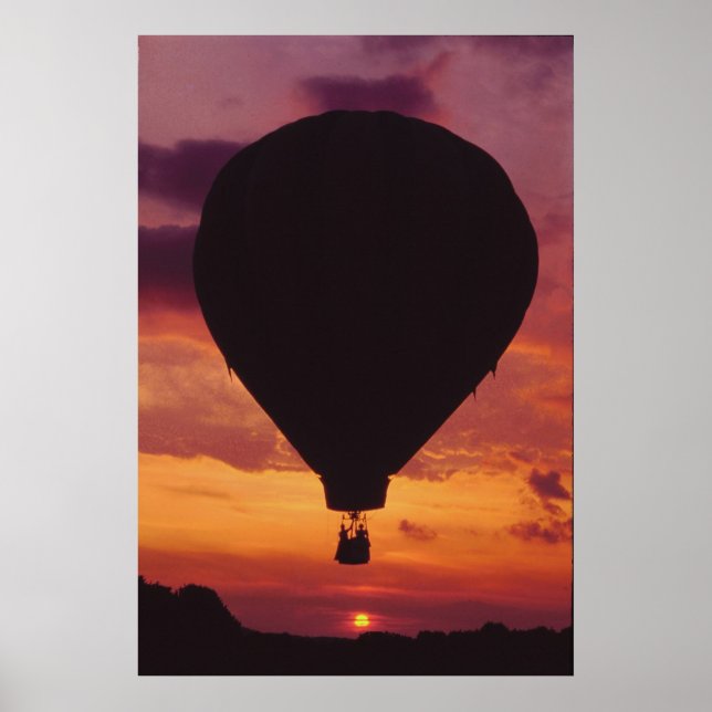 Póster Globo de aire caliente y puesta de sol - (Frente)