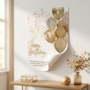 Póster Globo de Cumpleaños Festivo Elegante Dorado Brilla