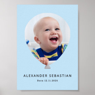 Póster Globo de foto personalizado azul claro para niño