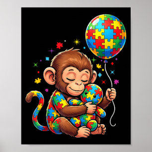 Póster Globo de mono conciencia del autismo niños autista