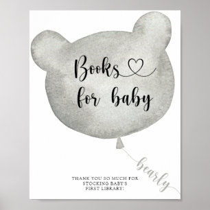 Póster Globo de oso acuarela, cartel de libros para bebé