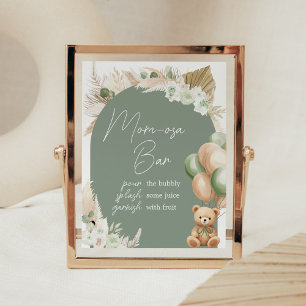Póster Globo de oso de boho verde Baby Shower Mom Osa Bar