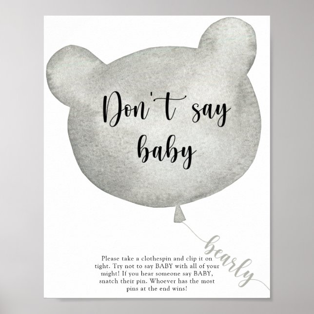 Póster Globo de oso No digas Poster de bebé (Frente)