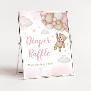 Póster Globo de oso rosa Baby Shower Diaper Raffle