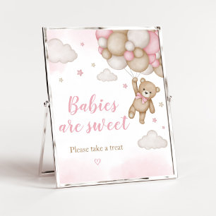 Póster Globo de oso rosa Baby Shower Los bebés son dulces