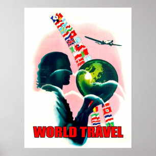 Póster globo de viaje mundial, vintage