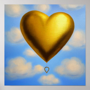 Póster Globo Gold Heart en el Poster Sky