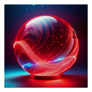 Póster Globo Rojo Reflectante Transparente Con Estallidos