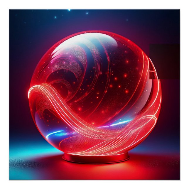Póster Globo Rojo Reflectante Transparente Con Estallidos (Anverso)
