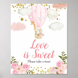 Póster Globo rosa de aire caliente acuarela Amor es dulce