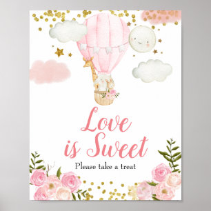 Póster Globo rosa de aire caliente acuarela Amor es dulce