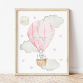 Póster Globo rosa de aire caliente, animales, conejito, g