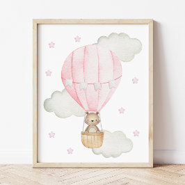 Póster Globo rosa de aire caliente, animales, oso, guarde