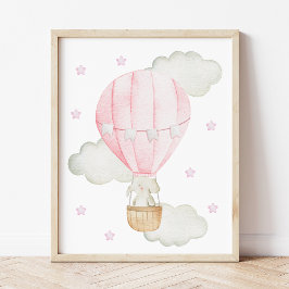 Póster Globo rosa de aire caliente, elefante, estrella, e