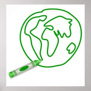 Póster Globo verde del creyón