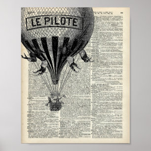 Póster Globo Vintage de aire caliente