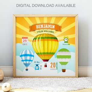 Póster Globos Aerostáticos Coloridos Estadísticas de Naci