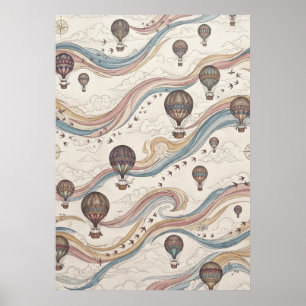 Póster Globos aerostáticos de Pastel Flowing patrón de vi