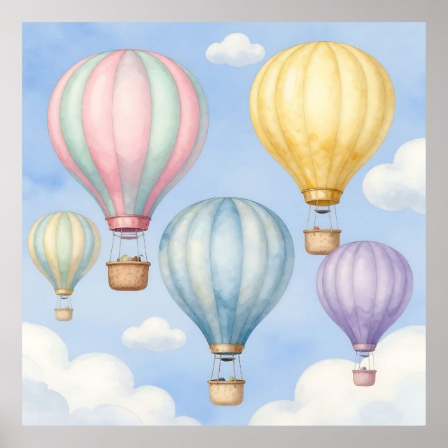 Póster Globos aerostáticos pastel cielo (Frente)
