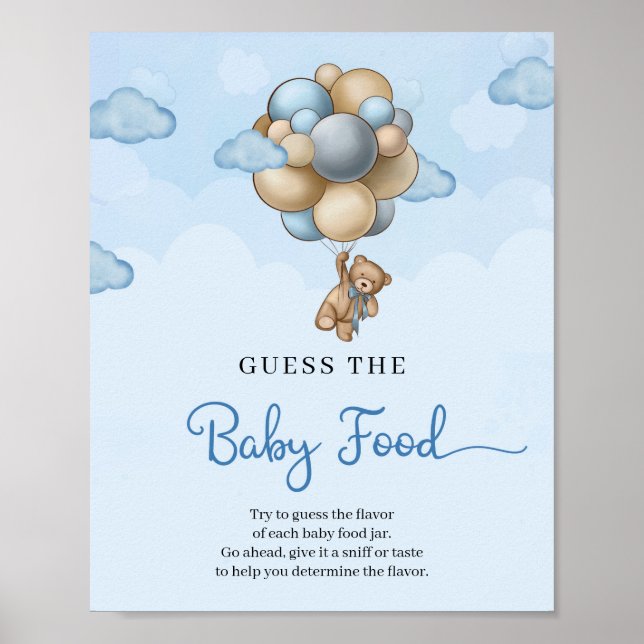 Póster Globos azules de oso de peluche Adivina El juego d (Frente)